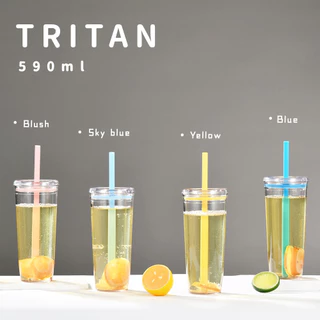 ✅แก้วดูดหลอดความจุ 590ml ใหม่! วัสดุ Tritan เก็บชา กาแฟ ได้ | หลายสีน่ารัก | หลอดใหญ่ | แก้วน้ำพกพา