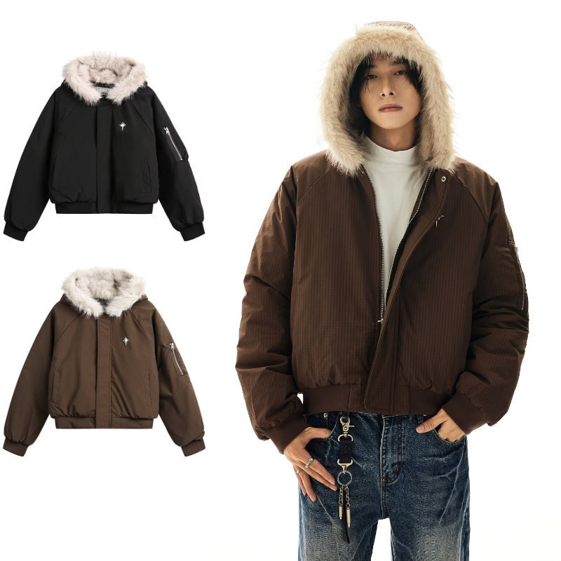 เสื้อแจ็คเก็ตผ้าฝ้ายสำหรับท่านชาย สไตล์อเมริกัน หนาและอบอุ่น