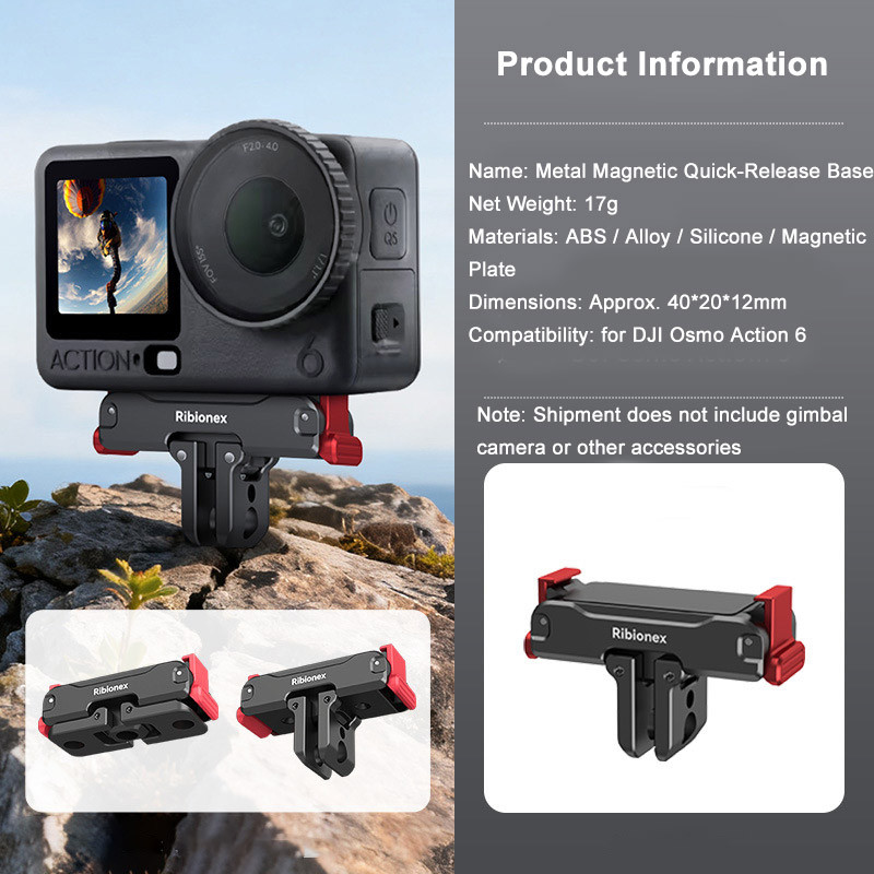 Magnetic Quick Release Adapter Mount สําหรับกล้อง DJI Osmo Action 6, อะแดปเตอร์เมาท์ขาตั้งพร้อมสกรู 1/4 นิ้วสําหรับกล้องแอคชั่นแคมเมรา