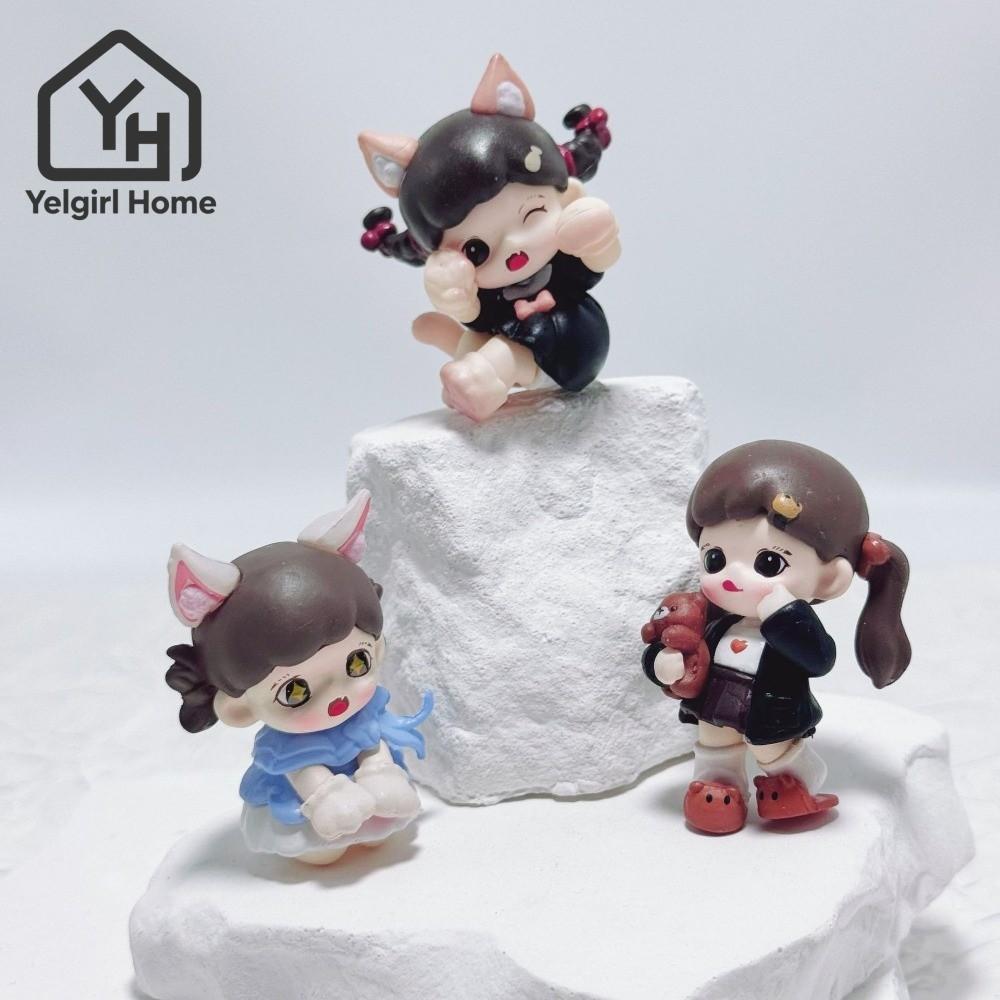 YELGIRLB Mini เครื่องประดับ, POP MART การ์ตูนเด็กกล่อง Zorra, Meow Cat Face Series POPBEAN ตุ๊กตาเดส