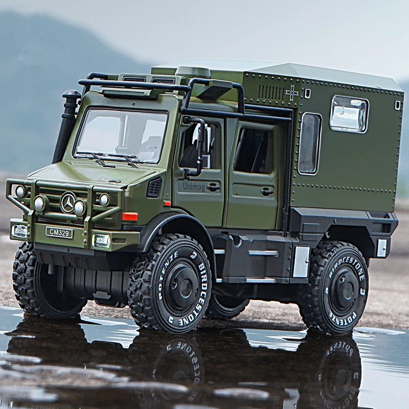 ยอดนิยม 1/28 Unimog U4000 Motorhome โลหะผสมรถทัวร์ริ่งรุ่น Diecast จําลองโลหะรถออฟโรดรถรุ่น Ch