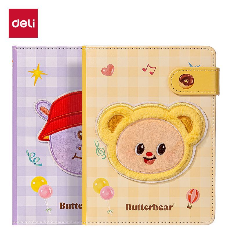สินค้าใหม่ พร้อมส่ง Deli HY218 Butter Bear เย็บปักถักร้อยปกแข็ง-168 x 124mm 96 แผ่น Cute Handbook No