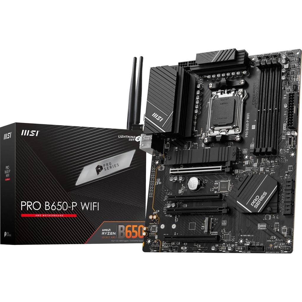 MSI PRO B650-P WiFi ProSeries Motherboard (AMD AM5, ATX, DDR5, PCIe 4.0, M.2, SATA 6Gb/s, USB 3.2 Ge