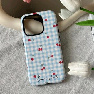 เหมาะสําหรับ iPhone 17 ลายสก๊อตสีฟ้า Cherry Two-in-One เคสโทรศัพท์ 13Pro 11 XSMAX 16ProMax 7/8 XS 12 15ProMax XR 17ProMax 16Pro 14 15Pro Matte Anti-Fall Hard Case