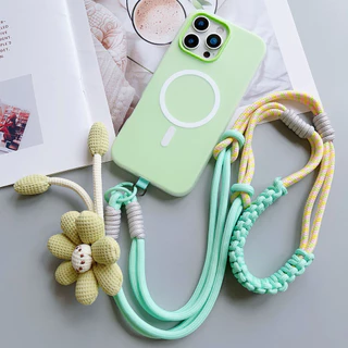 สายคล้องโทรศัพท์ถักลายดอกไม้ สีสันสดใส สไตล์มินิมอล ใส่ได้ทั้งคล้องคอและสะพายข้าง แมทช์เสื้อผ้าได้ทุกชุด