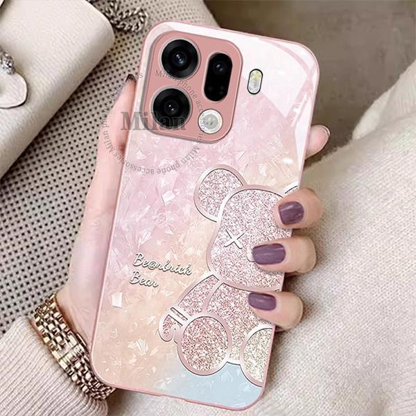 เคส OPPO Find X9 เคส OPPO Find X9 Pro เคสกระจกเหลวลายหมีเพชร เคสโทรศัพท์มือถือกันกระแทก