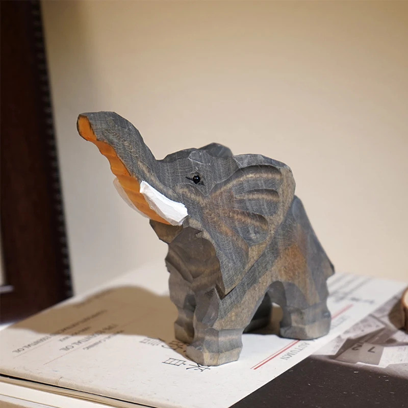 Handcrafted wood carving Home decorations desk accessories room decor Handmade Elephant Statue Hand-