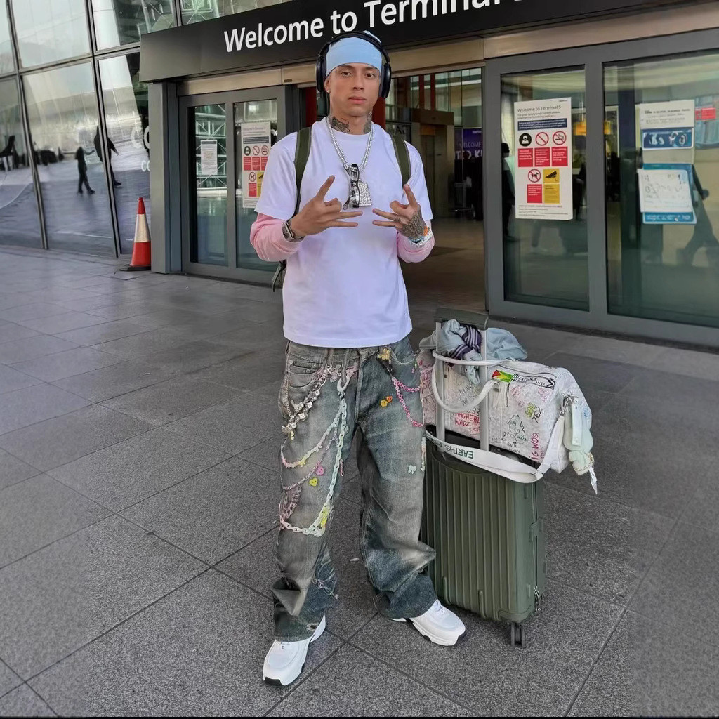 C4QK Acne 25SS Central Cee Same style pants3D Printed Three-Dimensional Pants Chain1981M Men's Loose