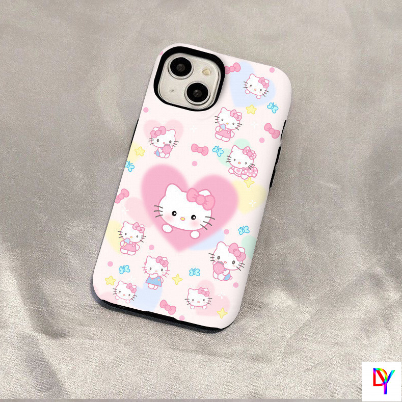 เคสโทรศัพท์ฟิล์ม Hello Kitty 2-in-1 รูปหัวใจสไตล์ Ins | สําหรับ iPhone 17/16 Pro Max 15 Pro Max 14 Plus 13/12/11 Pro Max XS Max | กันตกสองชั้น