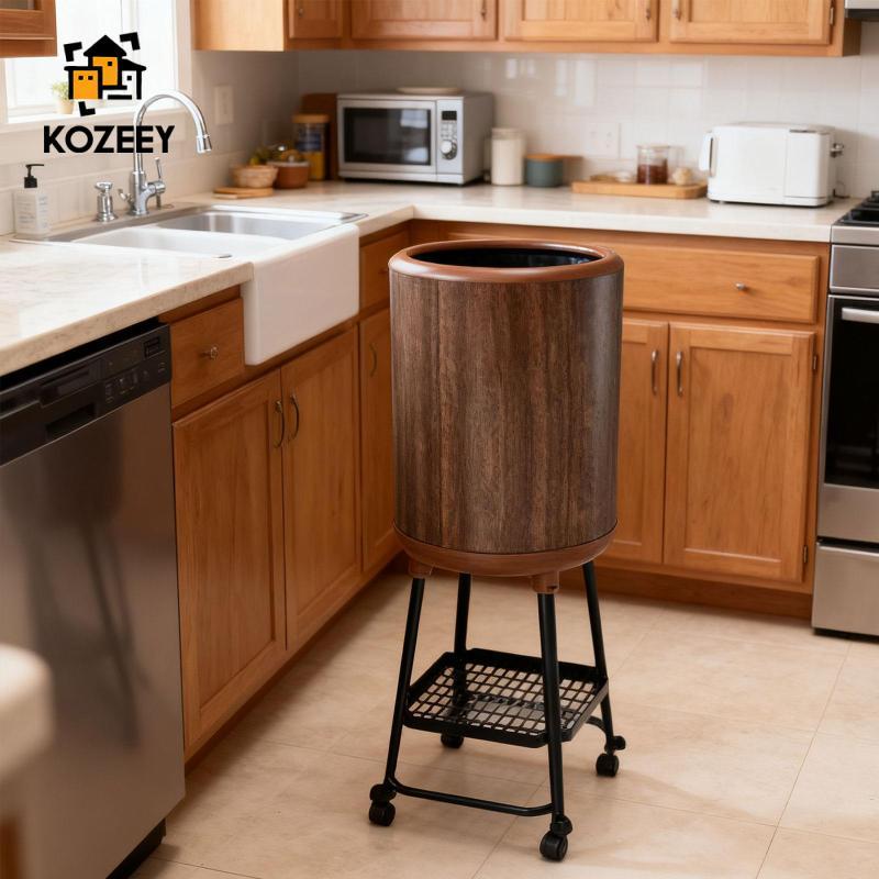 KOZEY ถังขยะมีล้อตะกร้าขยะสร้างสรรค์สําหรับห้องนั่งเล่นห้องนอน Dresser