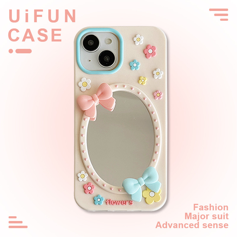 สีสัน 3ง ดอกไม้ กุทัณฑ์ กระจกแต่งหน้าเคสโทรศัพท์เข้ากันได้สําหรับ ไอโฟน 17 16 15 14 13 12 มือโปร สูงสุด 11 ซิลิโคนช็อกทนปกปลอก