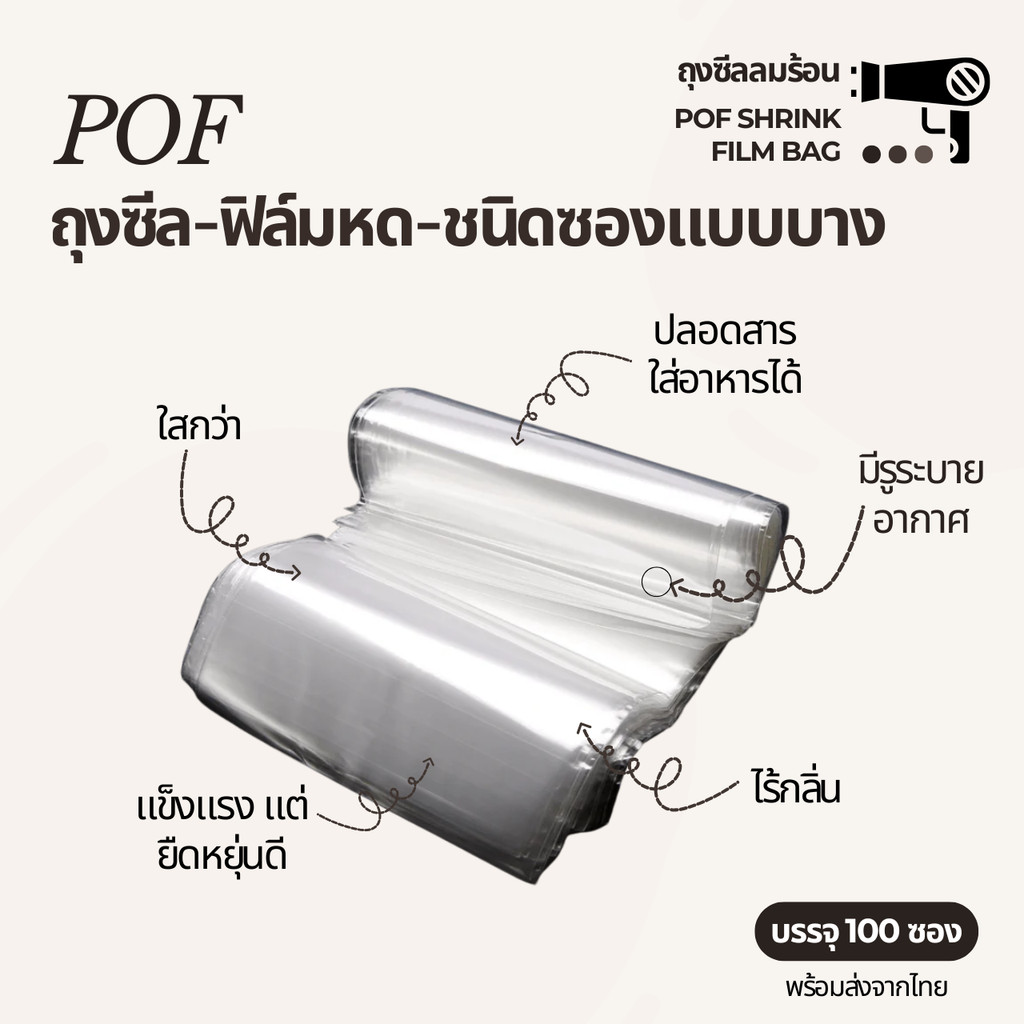 POF ถุงฟิล์มหด ฟิล์มคุณภาพสูง ยืดหยุ่นสูง ทนทาน ไม่ฉีกขาดง่าย เนื้อใส เงา หดรัดแน่นเรียบทุกมุม 14 ขนาด (เปิดใบกำกับได้)