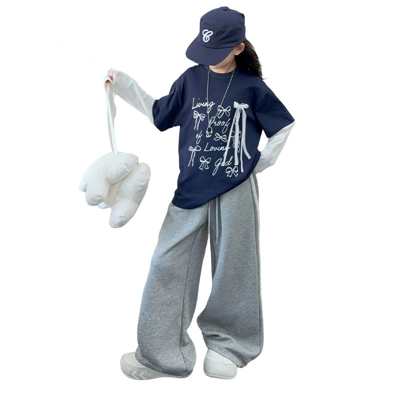 ชุดเด็ก 2 ชิ้น, เสื้อยืดแขนยาว + กางเกงกีฬาลำลองฤดูใบไม้ร่วง 5-14 ปี - รูปที่ 4