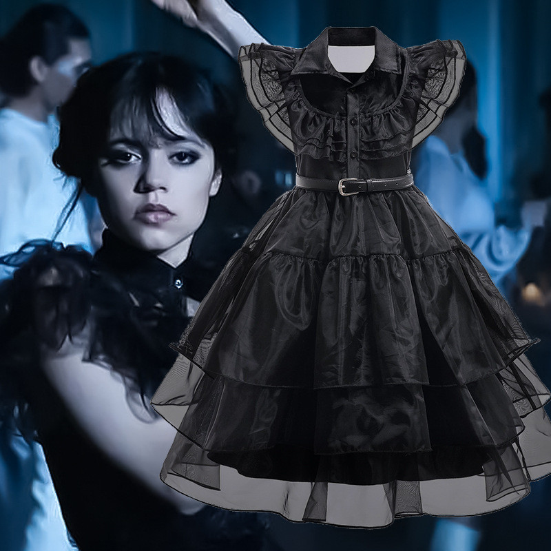 ชุด christmas เด็ก christmas dress เครื่องแต่งกายฮาโลวีนสำหรับเด็กแบบWednesday Addams สไตล์ชุดดอกไม้