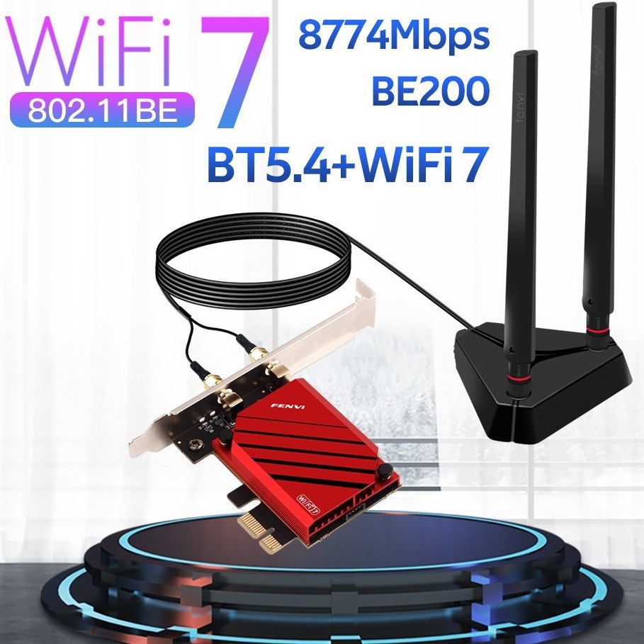 FENVI WIFI 7 BE200 PCIE WiFi Adapter FVBE8800 WIfi7 BT5.4 TriBand 2.4G/5G/6G Desktop Network Card fo