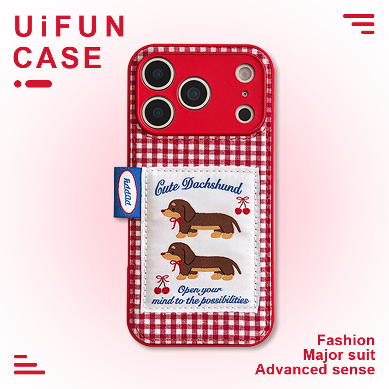 พรีเมี่ยม Kawaii Cherry Dachshund Puppy หนังโทรศัพท์มือถือสําหรับ iPhone 17 16 15 14 Pro Max iPhone17 รวมทุกอย่าง Anti-drop ป้องกันลายสก๊อตลายเปลือกมือถือ