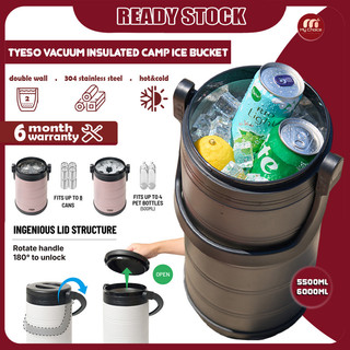 TYESO TS-01036/TS-01037 CampMate Cooler Bucket Double Wall 304 Stainless Steel Temperature Retantion (5000ml/6600ml)