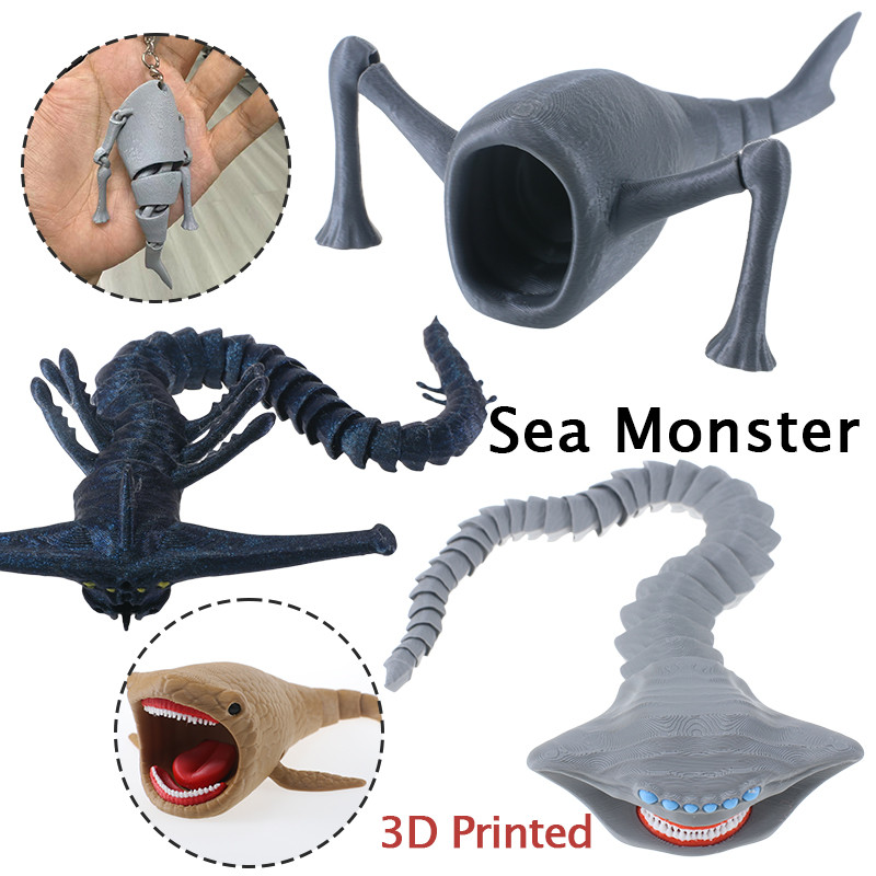 Cuero ของเล่น 3D พิมพ์ Sea Monster Sea Eater พวงกุญแจจี้ El Gran Maja Bloop ของเล่นข้อต่อที่สามารถเคลื่อนย้ายได้