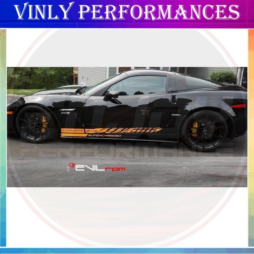 สําหรับ 1 ชุด/2 ชิ้นด้านข้าง Stripe Decal สติกเกอร์กราฟิกชุด Scharged Chevy Corvette Z06 C6 2005-201