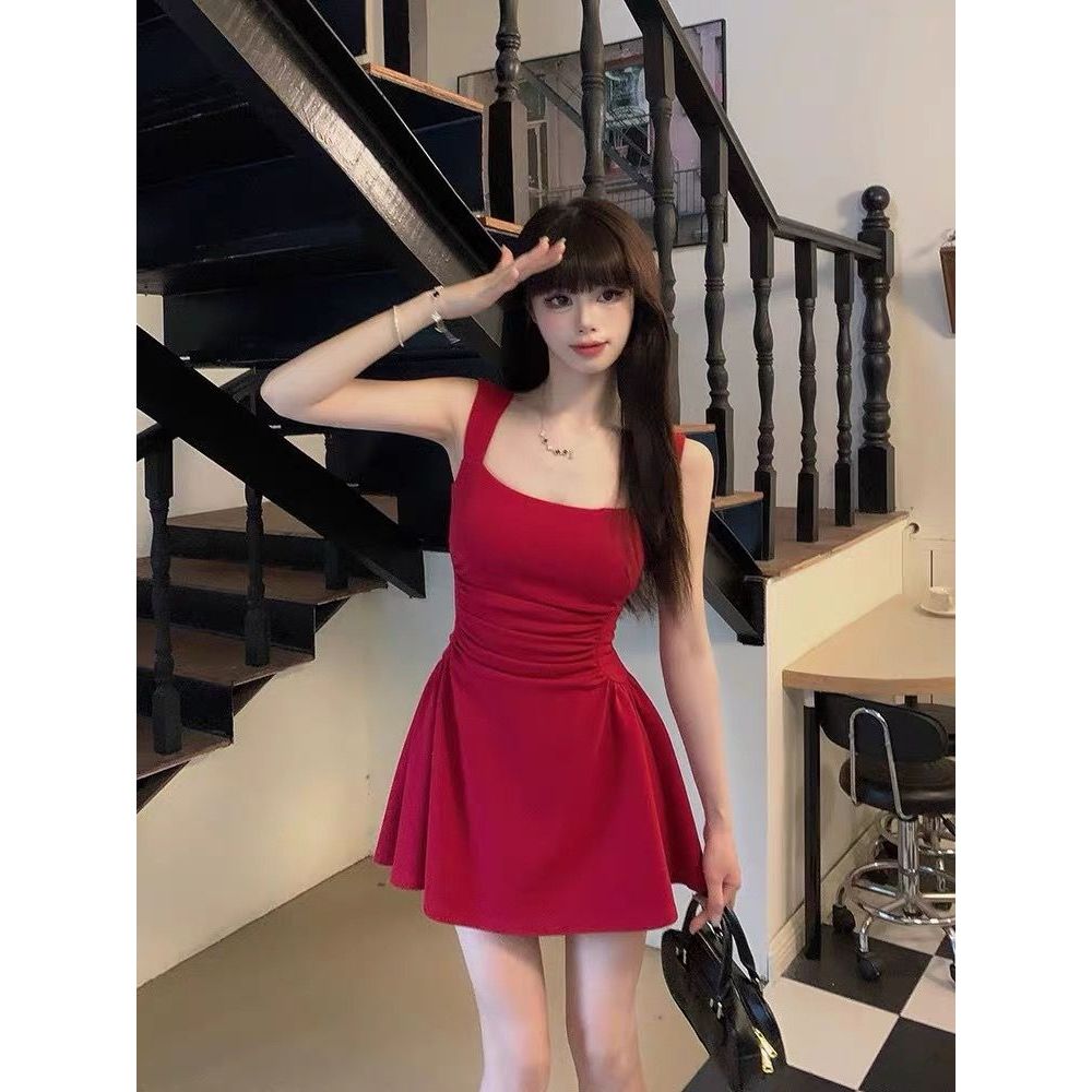 [ขนาดบวก] (40-150kg) 150kg Plus Size Fat MM French Pure Desire Classy Pleated Dress High-End Hot Gir