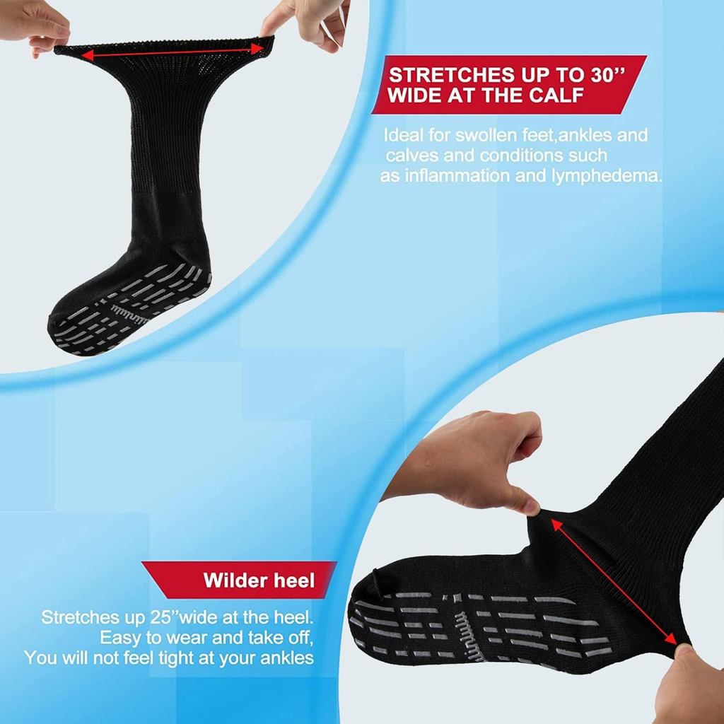 Bulinlulu Extra Width Diabetic Socks Men Women-4 Pairs Wide Edema Sock for Swollen Feet,Non Slip Cas
