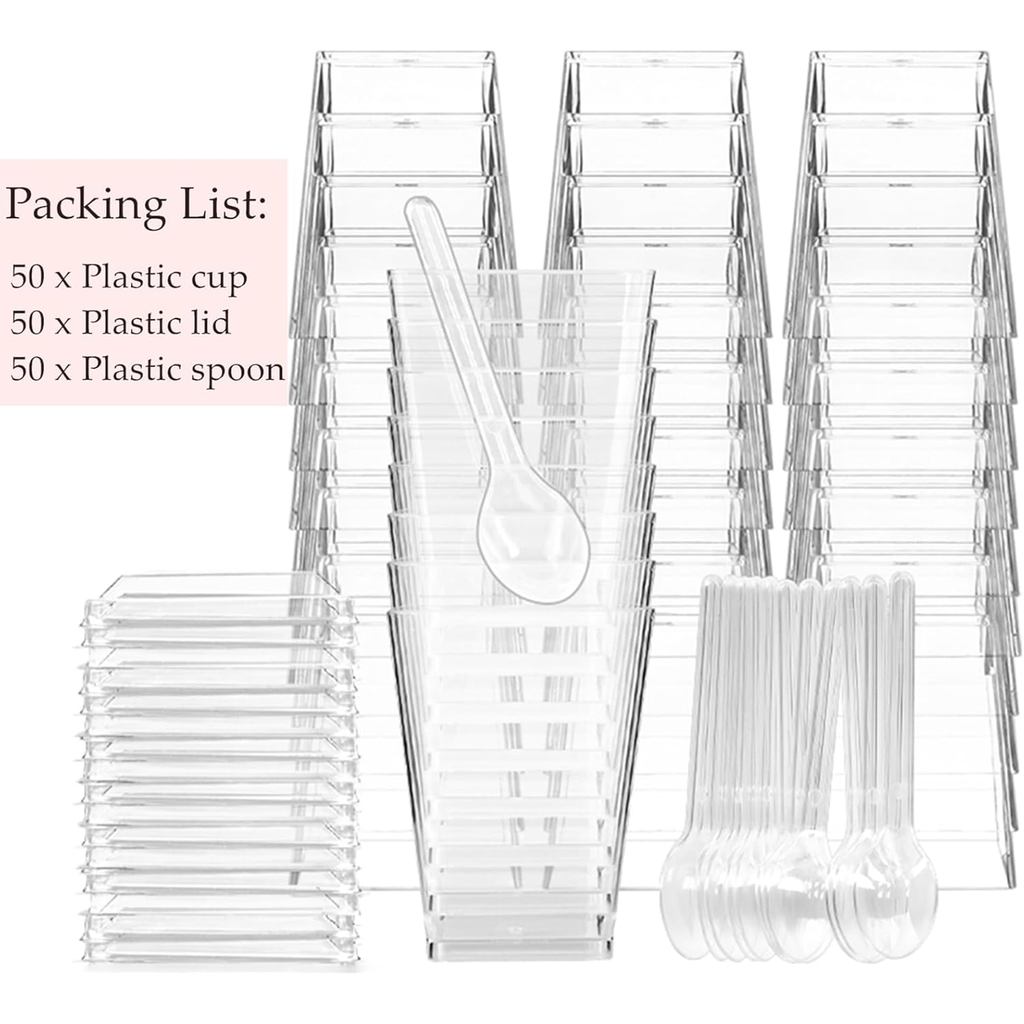 TOFLEN 50 Pack 5 oz Plastic Dessert Cups with Lids for Party, Mini Dessert Cups with Spoons Dessert 