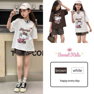 SweetKids พร้อมส่งจากกทม🌸ชุดเด็กหญิงแฟชั่น🍓ชุดสูทเด็กฤดูร้อนสองชิ้น เสื้อยืดแขนสั้นและกางเกงขาสั้นลายเสือ พิมพ์ลายน่ารัก