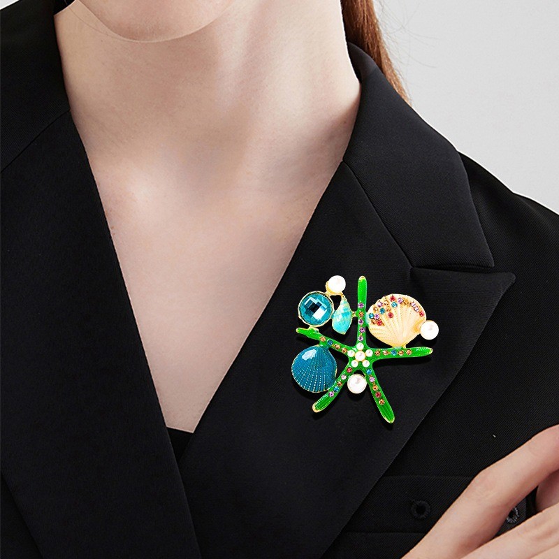 เข็มกลัดแบบหอยทรายทะเลจากอลูมิเนียมและคริสตัล Rhine เสริมความโรแมนติกให้กับเสื้อผู้หญิงสไตล์ชายหาด - รูปที่ 4