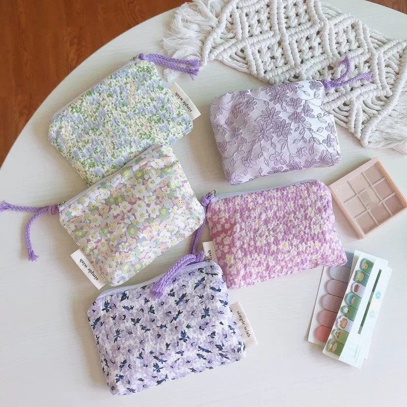 เครื่องสําอางขนาดเล็ก Make Up กระเป๋า Mini Cotton Floral Organizer กระเป๋าสําหรับผู้หญิงลิปสติกกล่อง