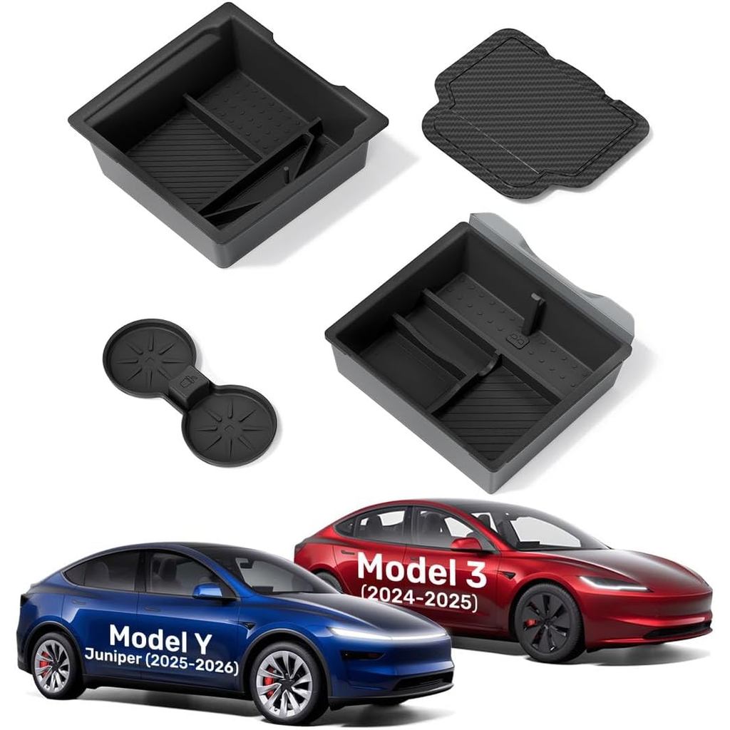 Zangch Tesla รุ่นใหม่ Y Juniper & Model 3 Center Console Organizer [Noise-Free, Slide Smoothly] Doub