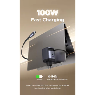 UGREEN Nexode GaN Charger 45-100W หัวชาร์จเร็ว 3 พอร์ต super fastcharging พร้อมสาย USBC แบบยืดหด รุ่น X606