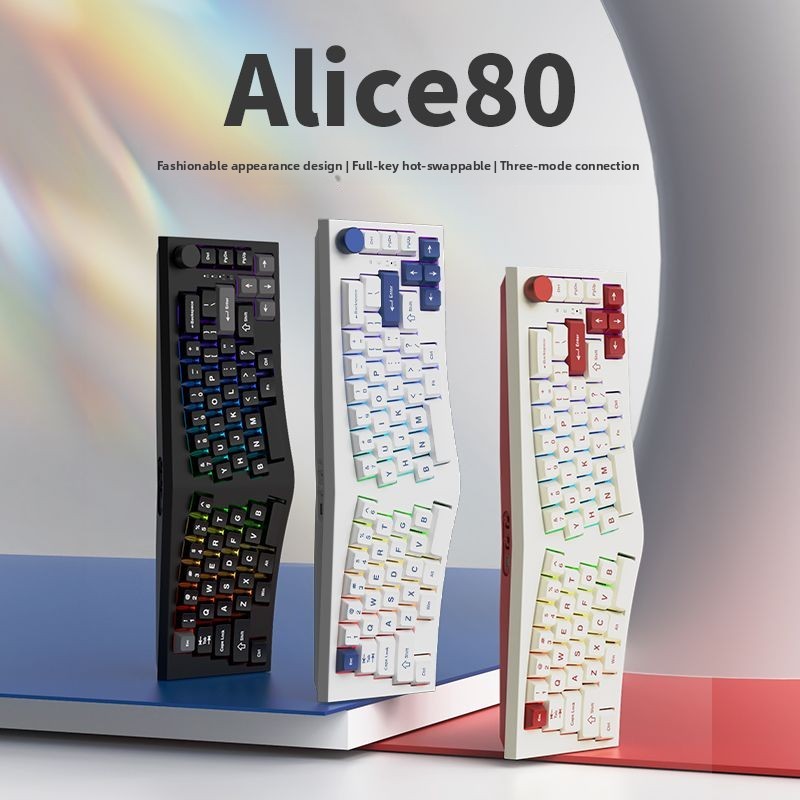 VTER Alice80 Tri-Mode Ergonomic Mechanical Keyboard 3° Slope RGB Backlit Hot-Swappable ปะเก็น Mount 