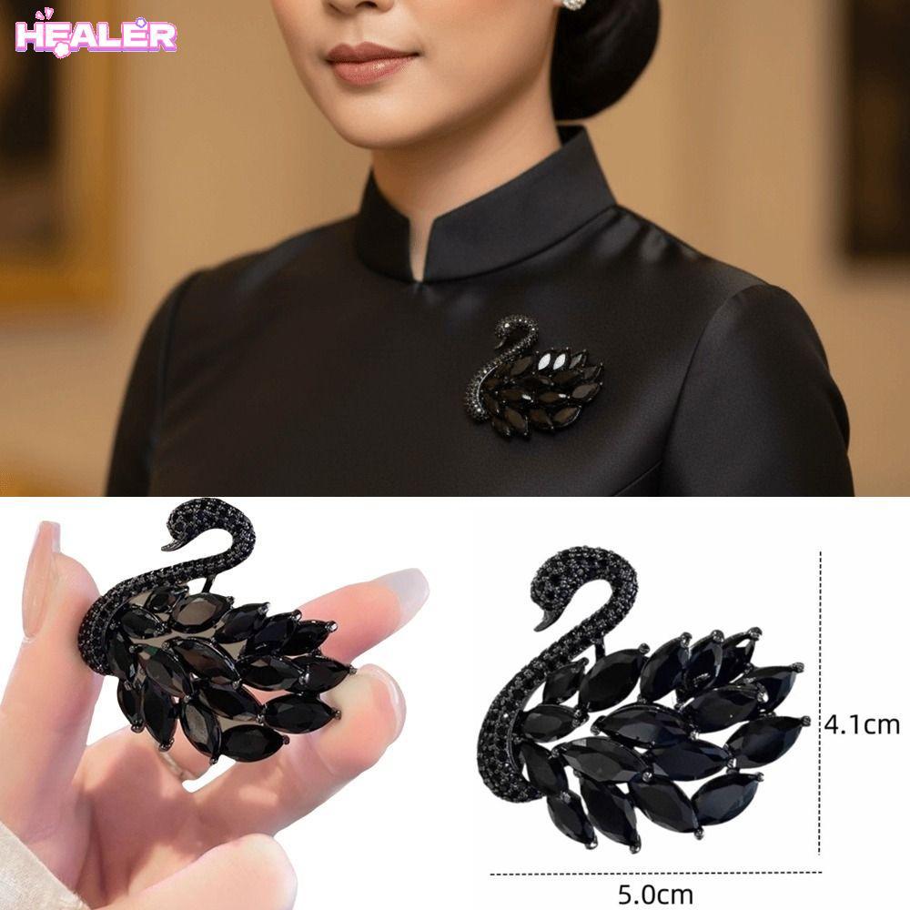 เข็มกลัดอนุสรณ์แบบแฮนด์เมด สไตล์หงส์ประกายคริสตัล สำหรับเสื้อยกทรงผู้หญิง