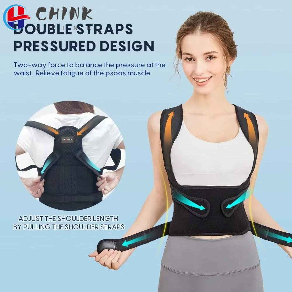 CHINK Posture Corrector, Fully Adjustable Back Brace Posture Corrector, สีดําสบาย Upper Back Brace ผ