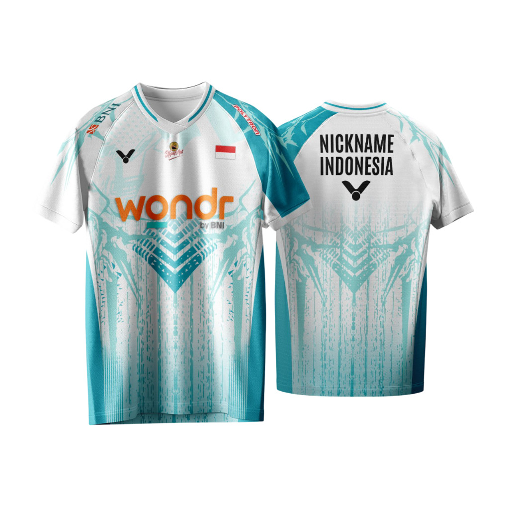 Victor Indonesia Full Print Premium Badminton Jersey - ฟรีชื่อที่กําหนดเอง PB ฟรี - ไซส์ XS - 3XL