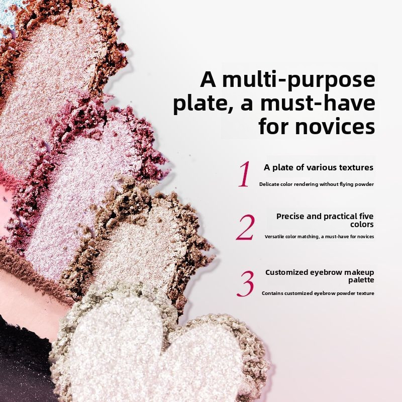 หิน หวาน จานสีคิ้วและคิ้วห้าสีสําหรับผู้เริ่มต้นที่มีการเรนเดอร์สีที่ละเอียดอ่อนและเป็นธรรมชาติโดยไม่ต้องแต่งหน้า พาเลทอายแชโดว์ - รูปที่ 6