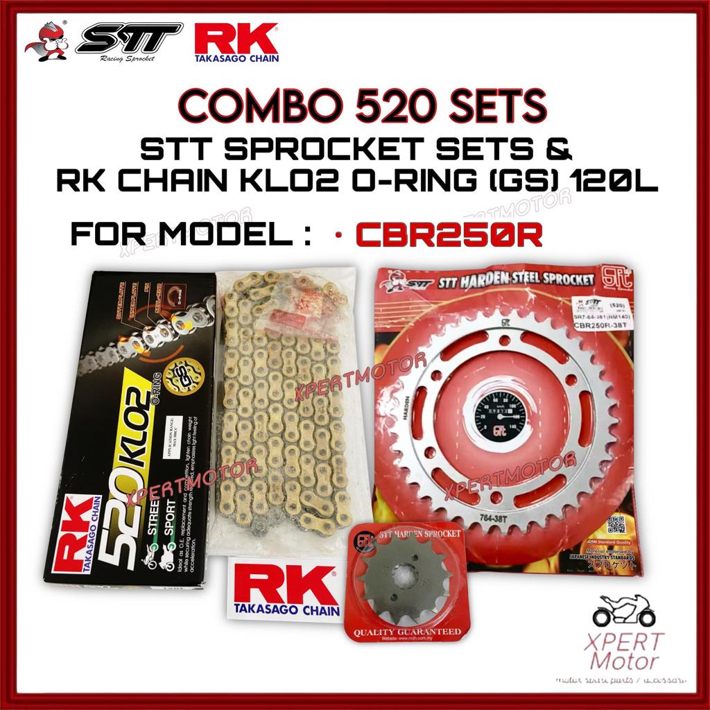 520 KLO ORING RK CBR250R CBR250 SPROCKET STT SET พร้อม RK ORD GOLD/BLACK JAPAN 520 KLO