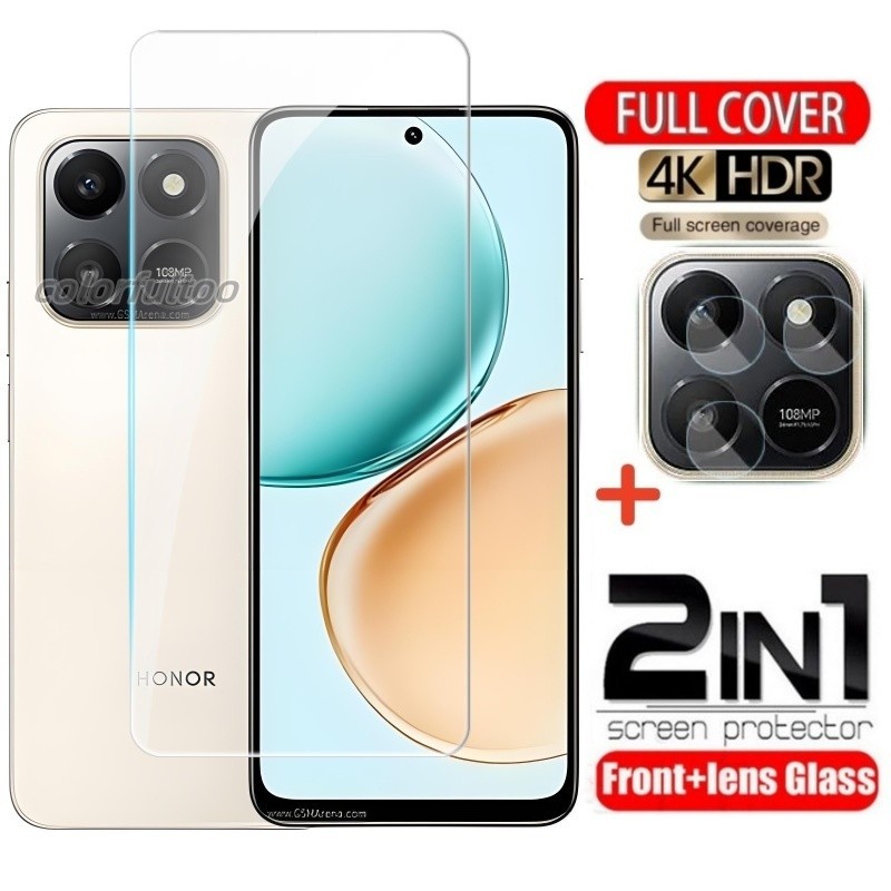 2 in 1 กระจกนิรภัยสําหรับ Huawei Honor X6b X6a X7 X6 X8 X8C X8d X7C X7d HonorX7d 4G 5G 9H Clear Full Cover Glass โทรศัพท์ฟิล์มด้านหน้าด้านหลังกล้องเลนส์ป้องกันฟิล์ม