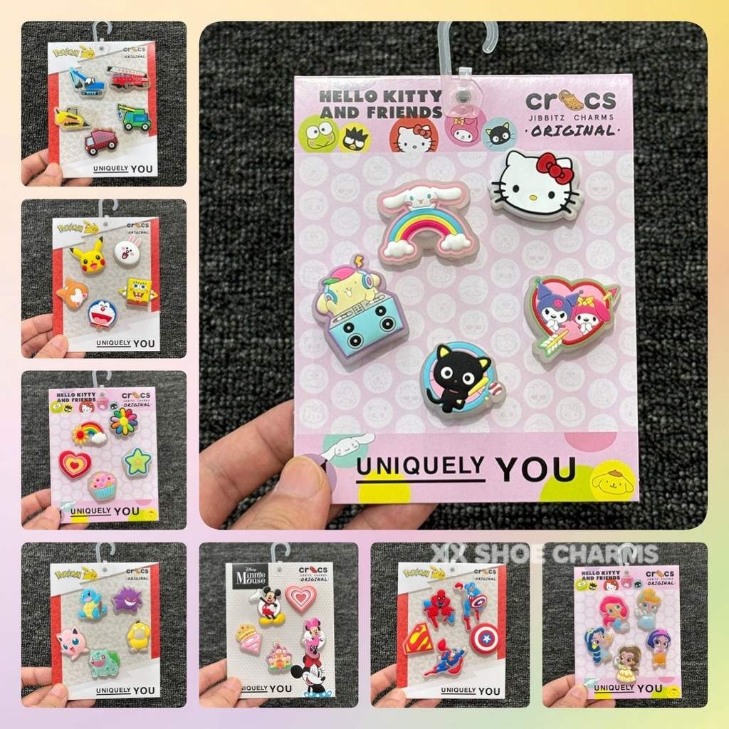 SHOE CHARMS✨ตัวติดรองเท้า สไตล์ไฟ LED กะพริบ✨ชุดอุปกรณ์เสริมรองเท้าแบบคล็อก 5 ชิ้น✨สติกเกอร์จระเข้และหัวเข็มขัดรองเท้า