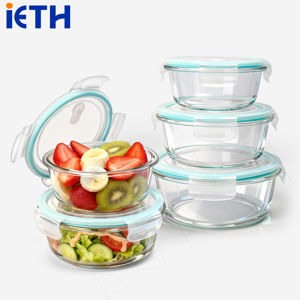 iETH กล่องเก็บอาหารแก้วทรงกลม 3 ชิ้น ฝาปิดสุญญากาศ กันรั่วซึม วัสดุแก้วโบโรซิลิเกตทนความร้อน ใช้กับเตาอบและไมโครเวฟได้ ปลอดภัยไร้ BPA - บริการจัดส่งฟรี