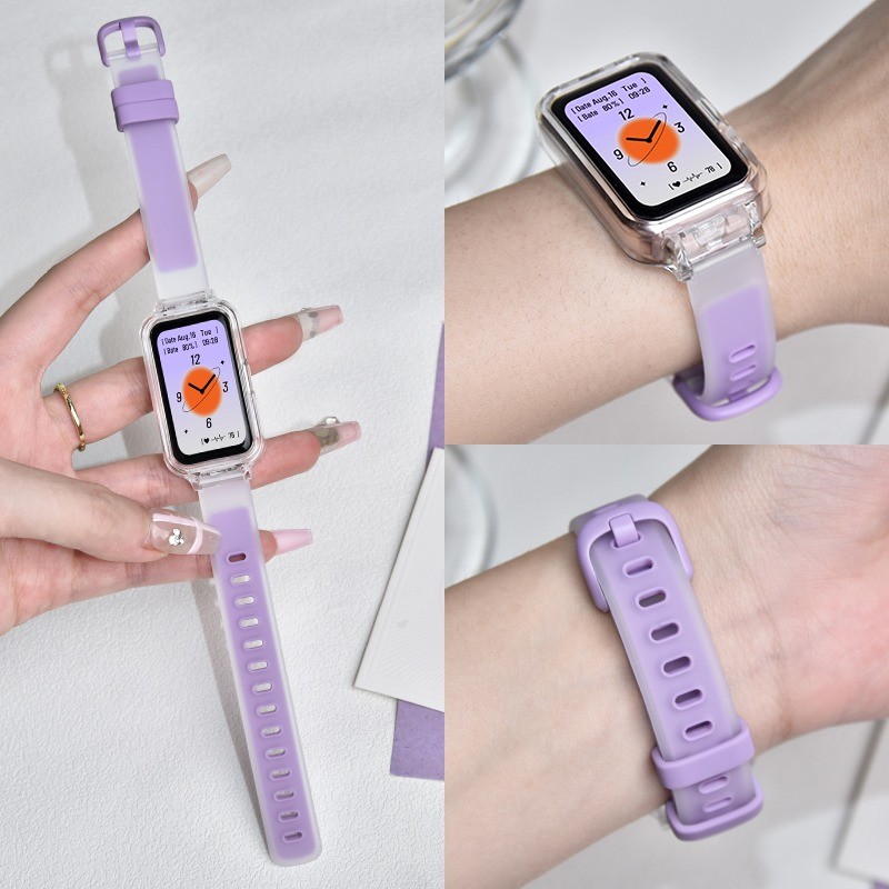 สายซิลิโคนสําหรับ Huawei Band 11/11pro/10/9/8/7/6/6pro แฟชั่นสําหรับ Honor band 10 9 7 6 โปร่งแสง Two-tone สร้อยข้อมือสายรัดข้อมือ