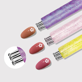 DIY Nail Art 5 กลีบ Dotting เครื่องมือดอกไม้ Creator 1.5 มม.ปลาย Fine Rhinestone Pickers Glitter Handle เล็บเครื่องมือแปรง