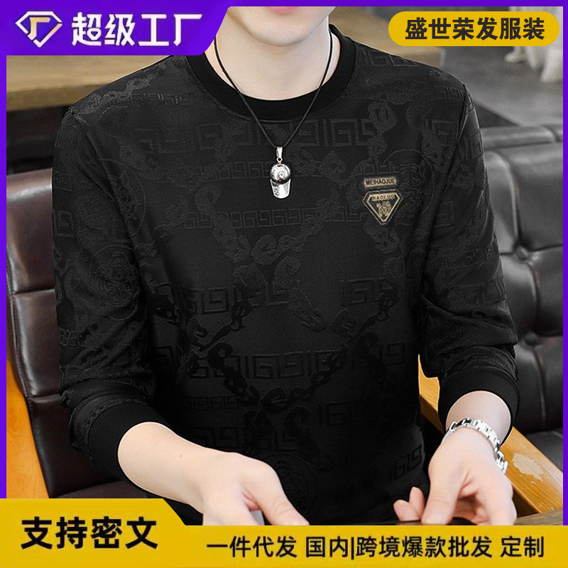 เสื้อแจ็คการ์ดแขนยาวสำหรับผู้ชาย ดีไซน์รอบคอลำลอง สไตล์หัวเสือ แฟชั่นฤดูหนาวจาก CGM5