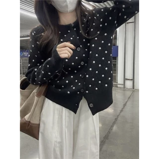 Cuties💖 เสื้อแขนยาวผู้หญิง เสื้อคาดิแกนลายจุด ไหมพรม น่ารักตะมุตะมิ 88040