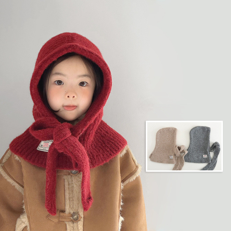 [3-9 ปี] หมวกและผ้าพันคอแฟชั่นสำหรับฤดูใบไม้ร่วงและฤดูหนาว ทออย่างสวยงาม มีป้ายจดหมาย อบอุ่นและกันลม