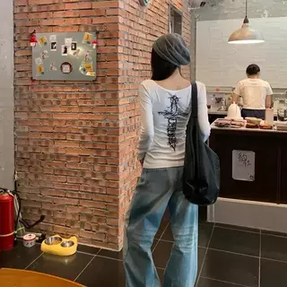 Veewink เสื้อเชิ้ตแขนยาวสไตล์อเมริกัน ลายพิมพ์ กระชับเอว เนื้อผ้านุ่ม