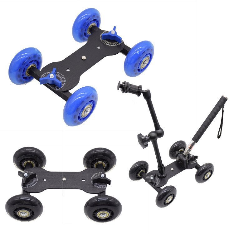 SLR mini Rail Cart mini กล้องตั้งโต๊ะสี่ล้อสีดําที่เงียบสงบเป็นพิเศษ BB4J