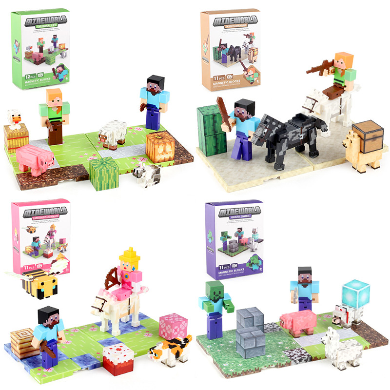 Mine World DIY บล็อกตัวต่อแม่เหล็กตัวเลขสัตว์ชุดของเล่น