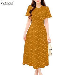 ZANZEA ชุดเดรสคอ O พิมพ์ลายจุด สไตล์เกาหลีสำหรับสวมใส่ลำลอง …