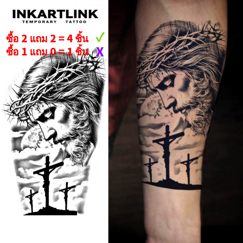 Inkartlink Crucifixion Christs Jesus กันน้ํา 15 วัน, รอยสักเฮนน่าชั่วคราว, รอยสักปลอม, รอยสักวิเศษกึ่งถาวรสําหรับข้อมือ
